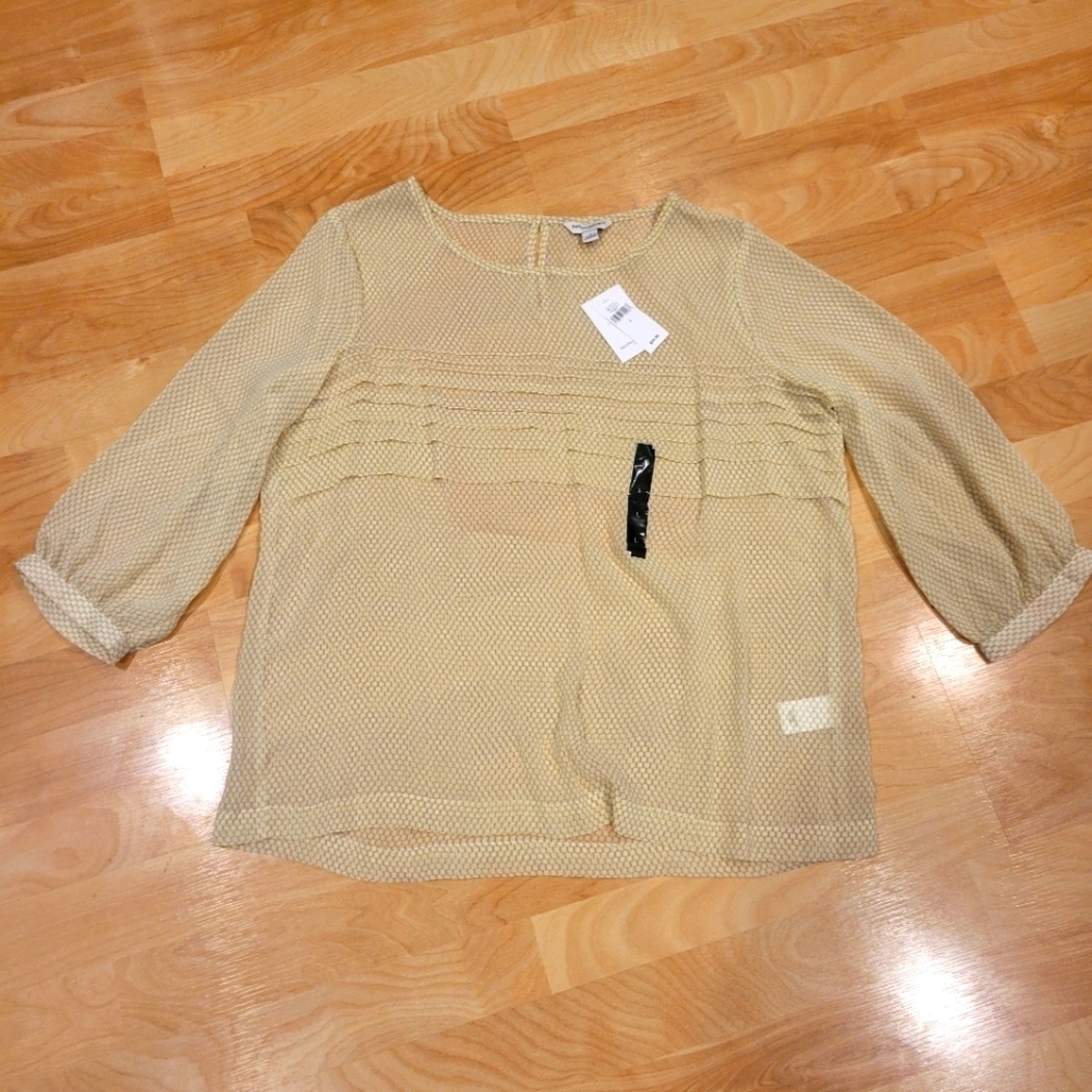 Banana Republic Women's Sheer Geometric 3/4 Sleeve Yellow Top Size L New
